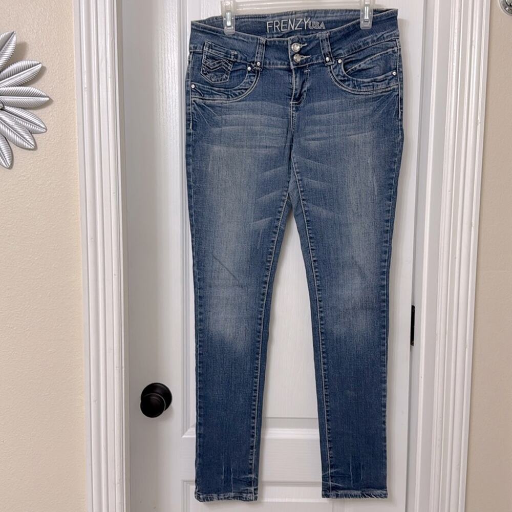 Frenzy USA embroidered jewel distressed vintage y2k jeans size 11
